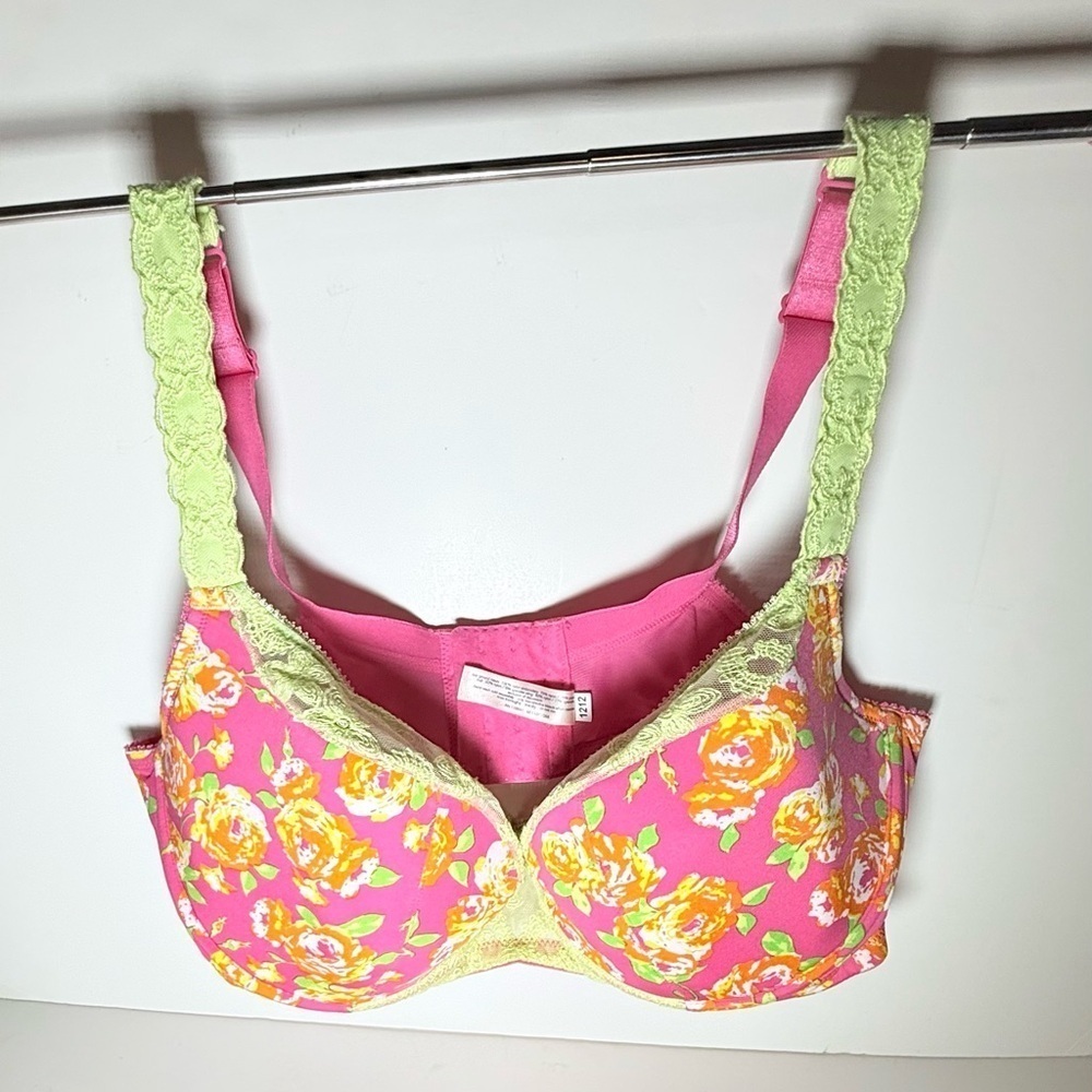 Cacique Pink and Yellow Floral Lace Bra